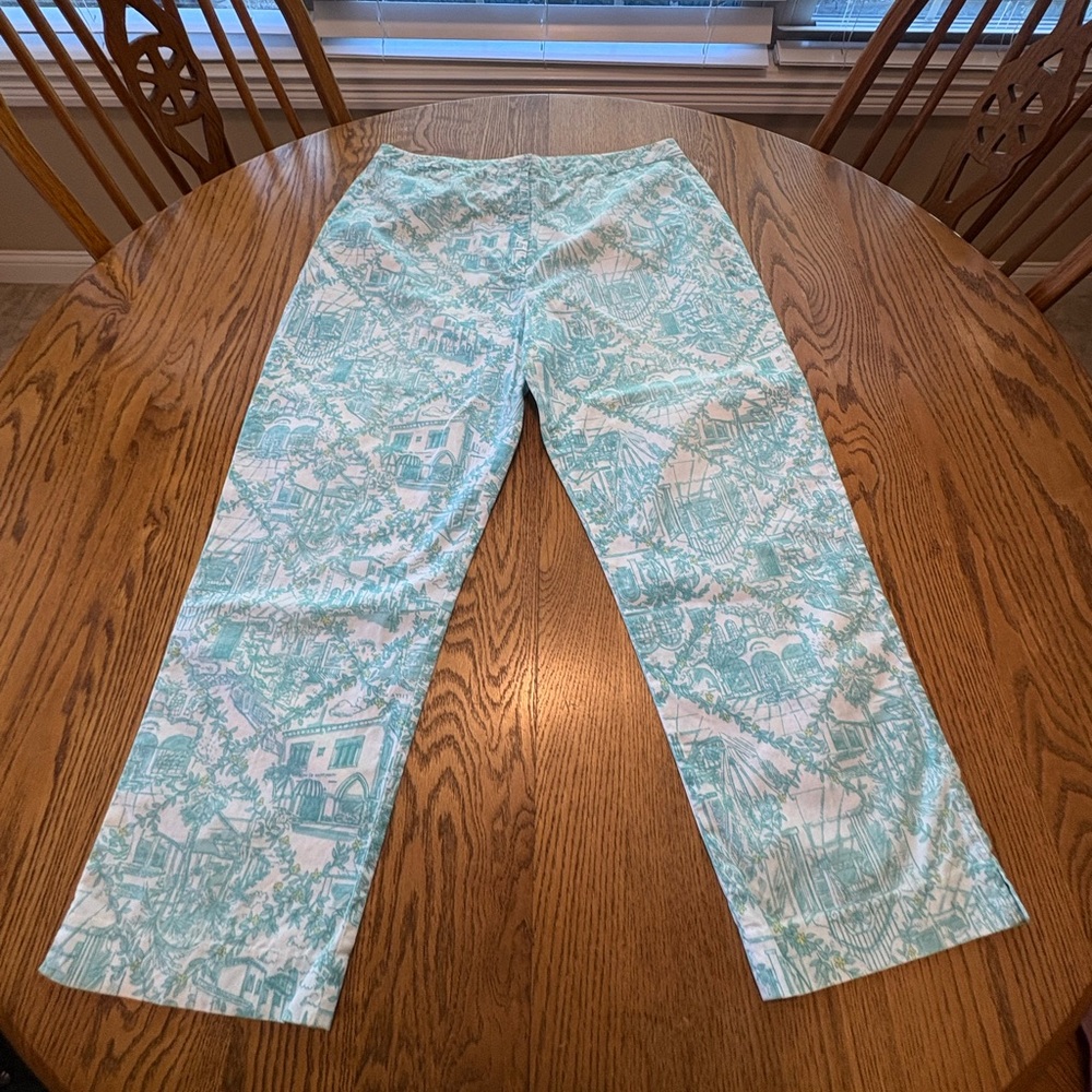 Lilly Pulitzer Vintage Blue Cityscape Cropped Pants Size 12 High Waist